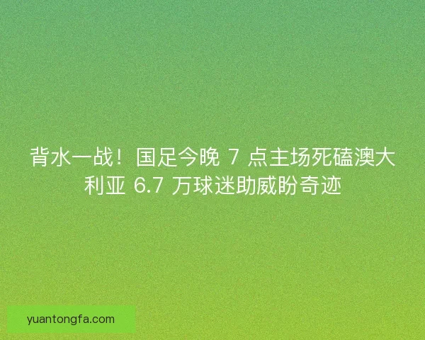 背水一战！国足今晚 7 点主场死磕澳大利亚 6.7 万球迷助威盼奇迹