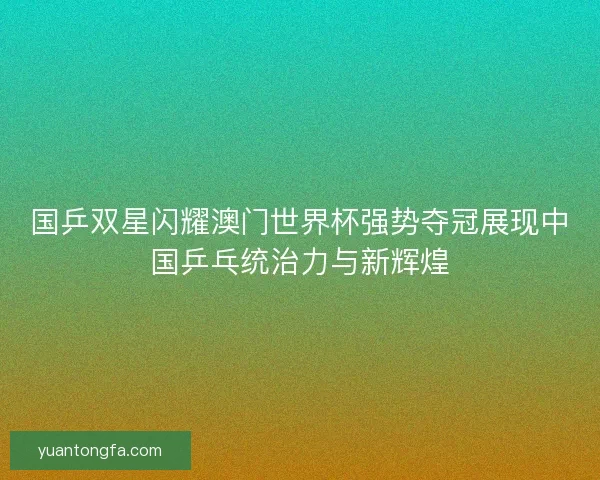 国乒双星闪耀澳门世界杯强势夺冠展现中国乒乓统治力与新辉煌